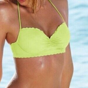 Victoria’s Secret The Getaway Neon Yellow Halter Bikini Top Size 38D
